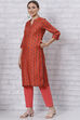 Orange Poly Cotton Straight Kurta image number 2